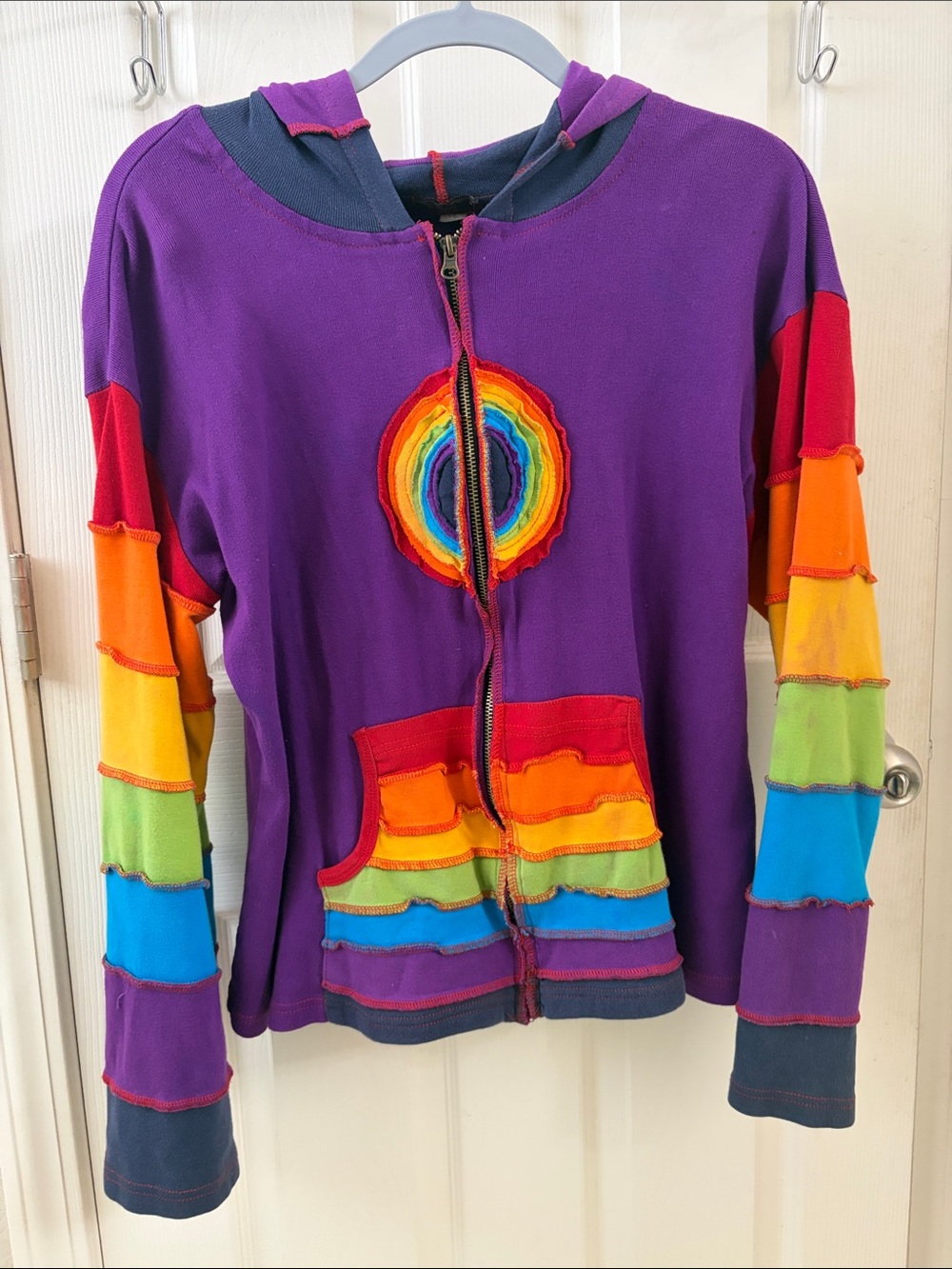 Rising International Purple Zip-Up Hoodie with Red Stitching